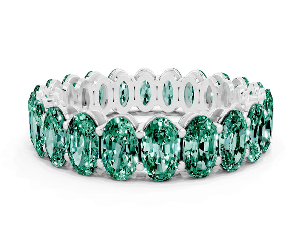 Silver Oval Cut Green Sapphire Eternity Band with Shared Prong Setting