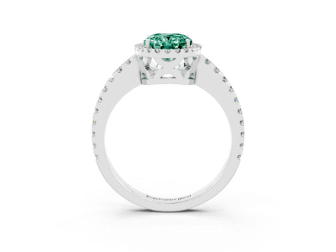 White gold Oval Cut Green Sapphire Halo Engagement Ring with Pavé Band and Prong Setting_15