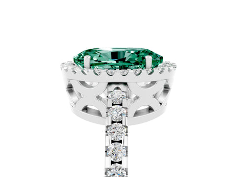 White gold Oval Cut Green Sapphire Halo Engagement Ring with Pavé Band and Prong Setting_17