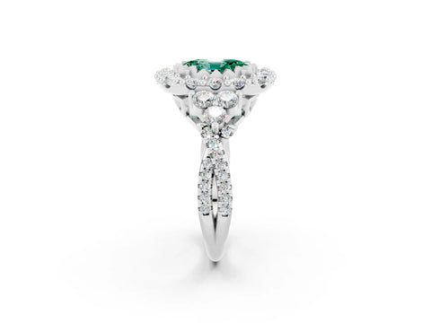 White gold Oval Cut Green Sapphire Halo Ring with Pavé Band and Four-Prong Setting_14