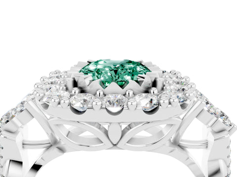 White gold Oval Cut Green Sapphire Halo Ring with Pavé Band and Four-Prong Setting_16