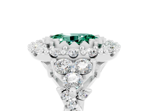 White gold Oval Cut Green Sapphire Halo Ring with Pavé Band and Four-Prong Setting_17
