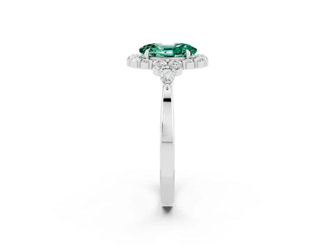 White gold Oval Cut Green Sapphire Halo Ring with Pear Side Stones and Prong Setting_26