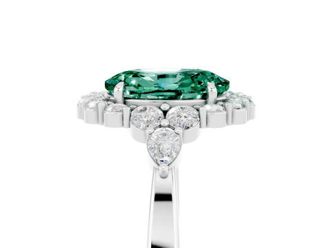 White gold Oval Cut Green Sapphire Halo Ring with Pear Side Stones and Prong Setting_29