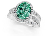 White gold Oval Cut Green Sapphire Halo Ring with Round Split Shank and Prong Setting_61