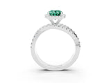 White gold Oval Cut Green Sapphire Halo Ring with Round Split Shank and Prong Setting_63