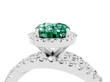 White gold Oval Cut Green Sapphire Halo Ring with Round Split Shank and Prong Setting_64
