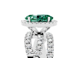 White gold Oval Cut Green Sapphire Halo Ring with Round Split Shank and Prong Setting_65