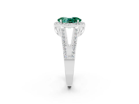 White gold Oval Cut Green Sapphire Halo Ring with Split Shank U-Prong Band and Four-Prong Setting_2