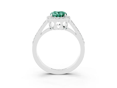 White gold Oval Cut Green Sapphire Halo Ring with Split Shank U-Prong Band and Four-Prong Setting_3
