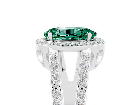 White gold Oval Cut Green Sapphire Halo Ring with Split Shank U-Prong Band and Four-Prong Setting_5