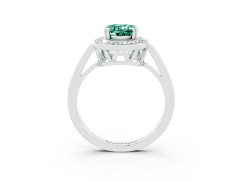 White gold Oval Cut Green Sapphire Halo Ring with Split Shank and Four-Prong Setting_3