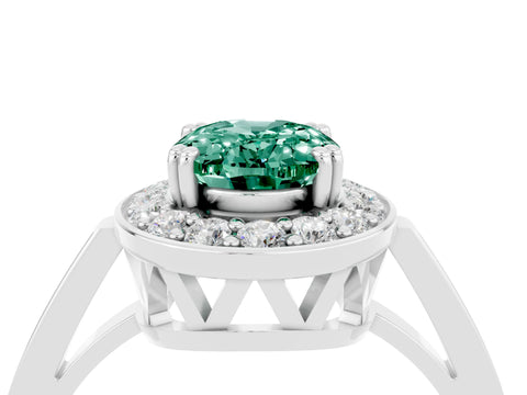 White gold Oval Cut Green Sapphire Halo Ring with Split Shank and Four-Prong Setting_4