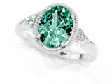 White gold Oval Cut Green Sapphire Halo Ring with Tapered Band and Four-Prong Setting_1