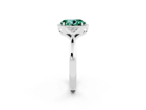 White gold Oval Cut Green Sapphire Halo Ring with Tapered Band and Four-Prong Setting_2