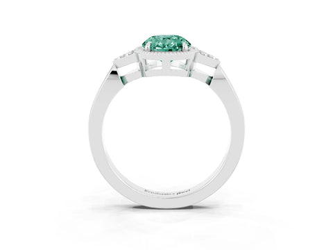White gold Oval Cut Green Sapphire Halo Ring with Tapered Band and Four-Prong Setting_3