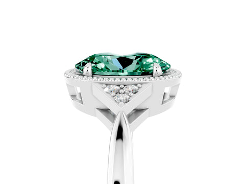 White gold Oval Cut Green Sapphire Halo Ring with Tapered Band and Four-Prong Setting_5