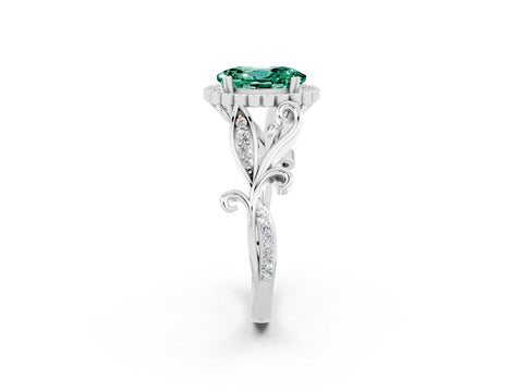 White gold Oval Cut Green Sapphire Halo Ring with Vintage Split Shank and Four-Prong Setting_26