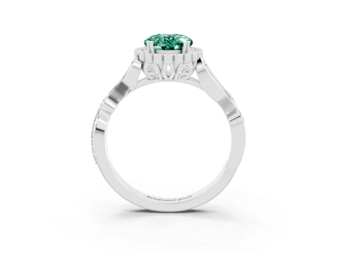 White gold Oval Cut Green Sapphire Halo Ring with Vintage Split Shank and Four-Prong Setting_27