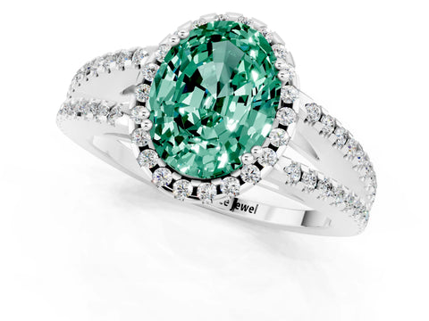 White gold Oval Cut Green Sapphire Halo Split Shank Engagement Ring_13