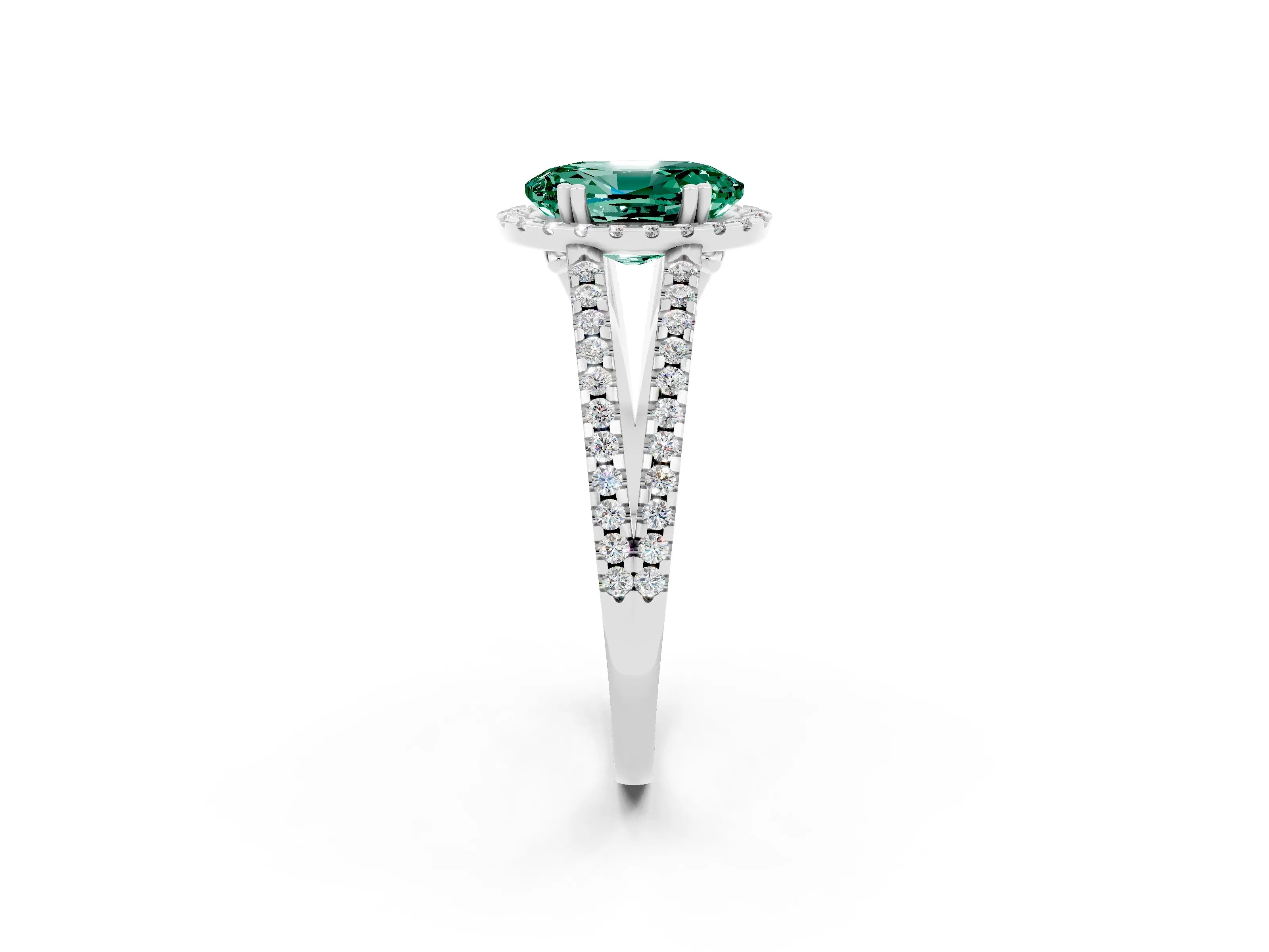 White gold Oval Cut Green Sapphire Halo Split Shank Engagement Ring_14