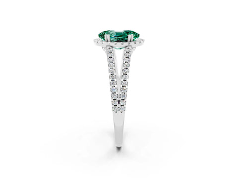 White gold Oval Cut Green Sapphire Halo Split Shank Engagement Ring_14