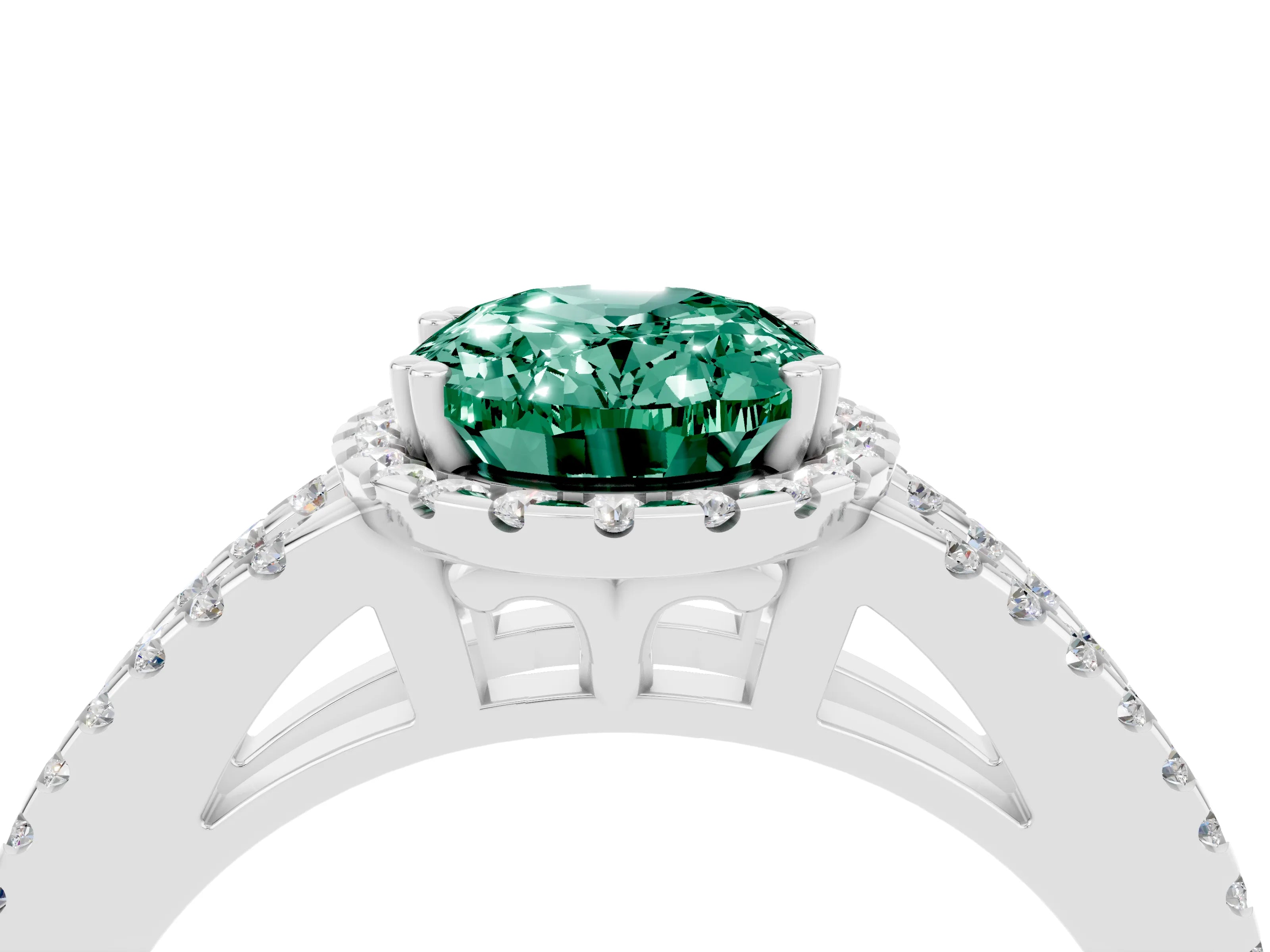 White gold Oval Cut Green Sapphire Halo Split Shank Engagement Ring_16