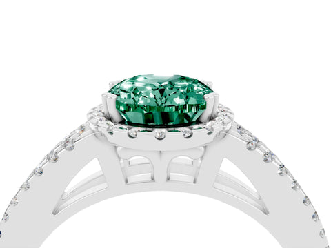 White gold Oval Cut Green Sapphire Halo Split Shank Engagement Ring_16