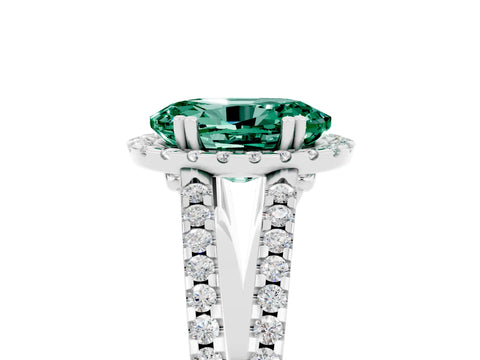 White gold Oval Cut Green Sapphire Halo Split Shank Engagement Ring_17