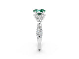 White gold Oval Cut Green Sapphire Halo Twist Band Solitaire Prong Setting Ring_2