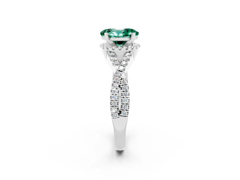 White gold Oval Cut Green Sapphire Halo Twist Band Solitaire Prong Setting Ring_2