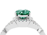 White gold Oval Cut Green Sapphire Halo Twist Band Solitaire Prong Setting Ring_4