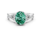 White gold Oval Cut Green Sapphire  Halo Twist Band Solitaire Prong Setting Ring_48