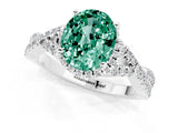 White gold Oval Cut Green Sapphire  Halo Twist Band Solitaire Prong Setting Ring_49