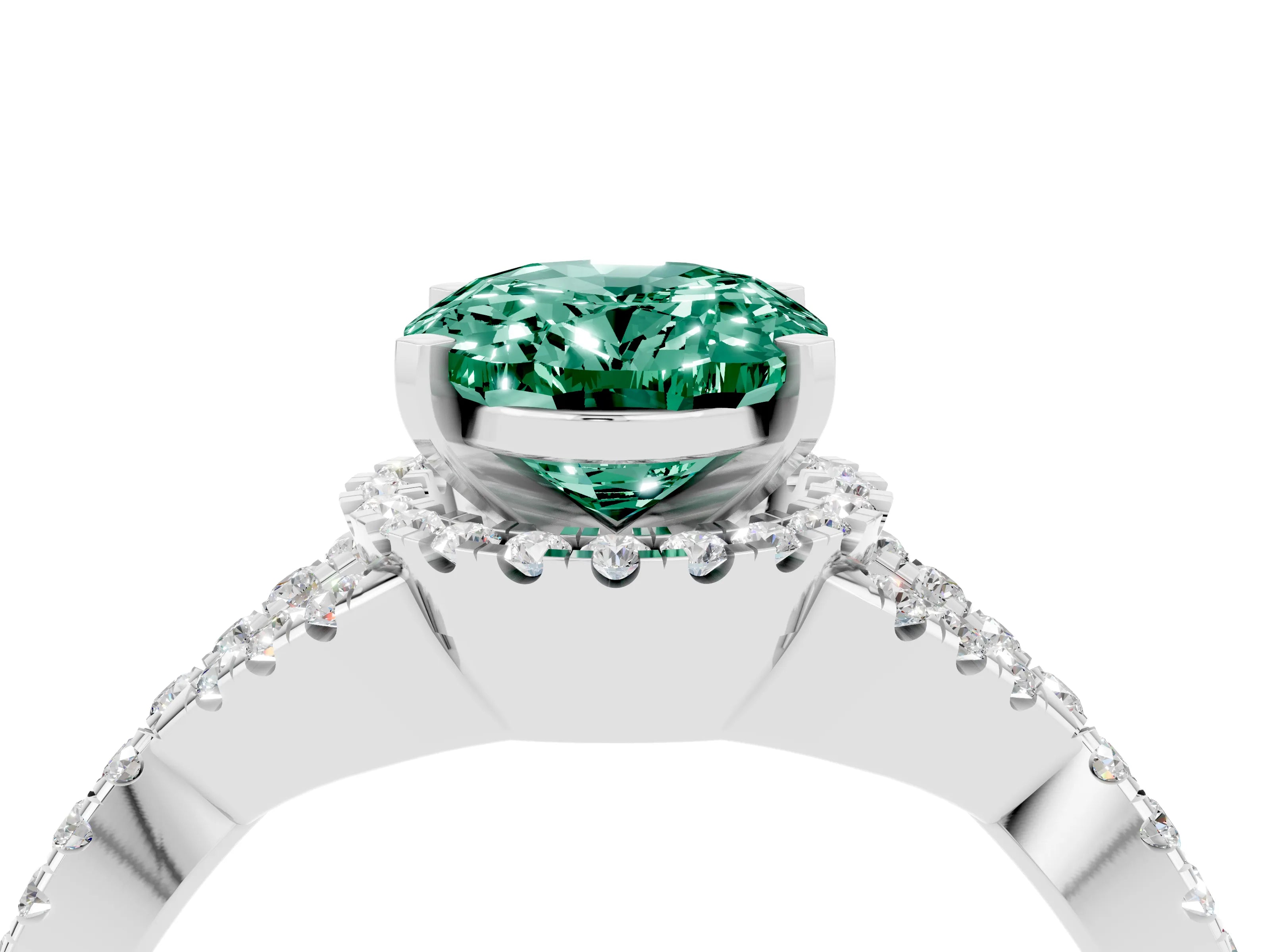 White gold Oval Cut Green Sapphire Halo Twist Band Solitaire Prong Setting Ring_4