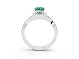 White gold Oval Cut Green Sapphire  Halo Twist Band Solitaire Prong Setting Ring_51
