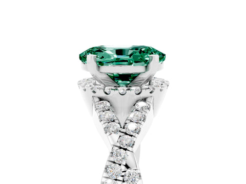 White gold Oval Cut Green Sapphire Halo Twist Band Solitaire Prong Setting Ring_5