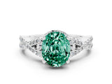 White gold Oval Cut Green Sapphire Halo Twist Band Solitaire Prong Setting Ring