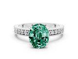 White gold Oval Cut Green Sapphire Milgrain Pavé Engagement Ring with Four-Prong Setting_12