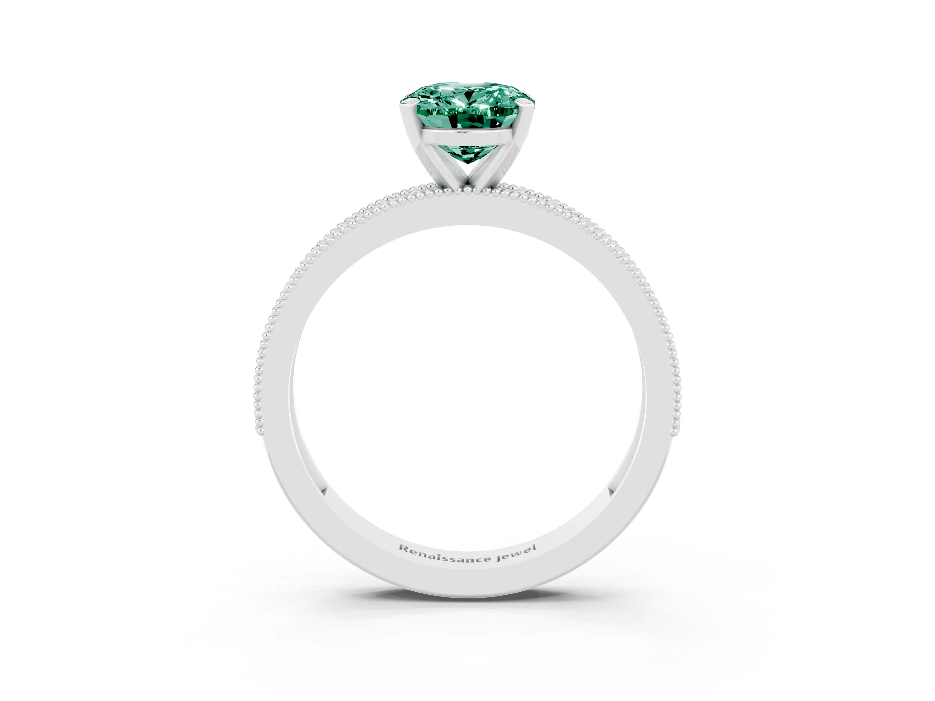 White gold Oval Cut Green Sapphire Milgrain Pavé Engagement Ring with Four-Prong Setting_15