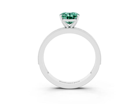 White gold Oval Cut Green Sapphire Milgrain Pavé Engagement Ring with Four-Prong Setting_15