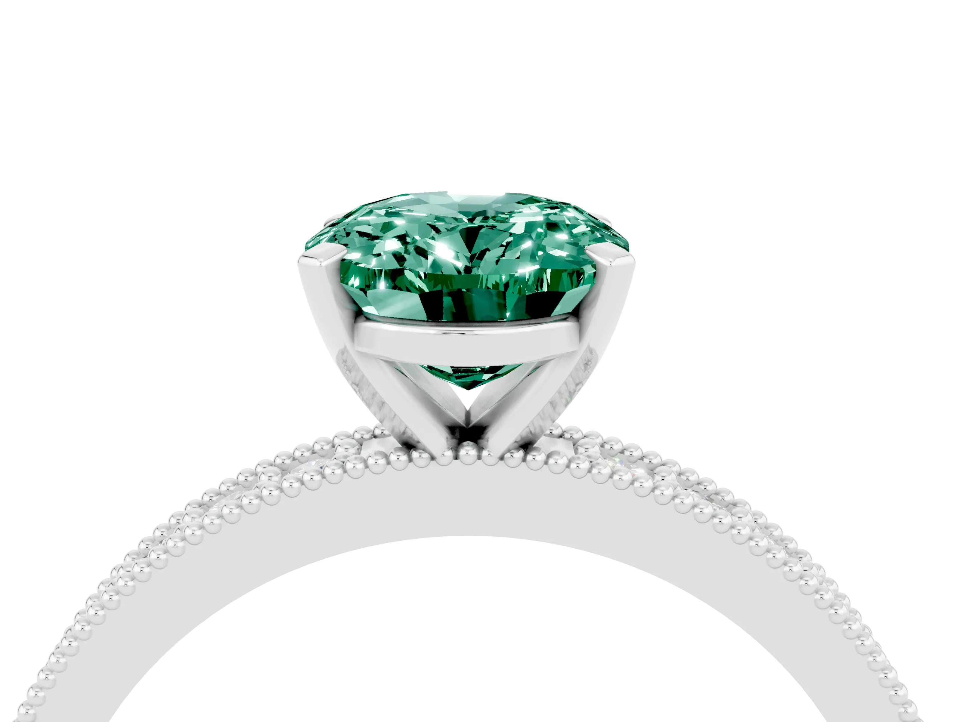 White gold Oval Cut Green Sapphire Milgrain Pavé Engagement Ring with Four-Prong Setting_16