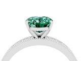 White gold Oval Cut Green Sapphire Milgrain Pavé Engagement Ring with Four-Prong Setting_16