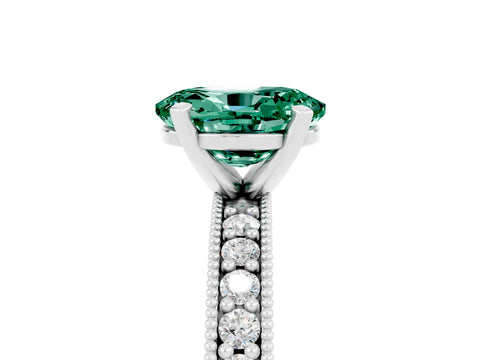 White gold Oval Cut Green Sapphire Milgrain Pavé Engagement Ring with Four-Prong Setting_17