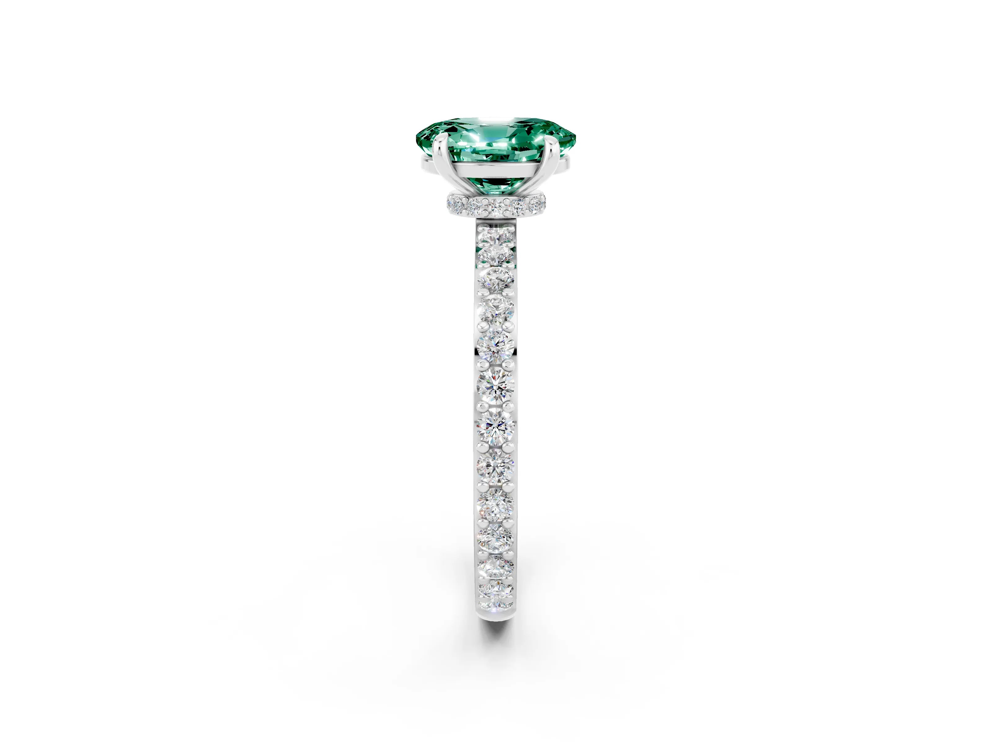 White gold Oval Cut Green Sapphire Pavé Engagement Ring with Round  Accents and Prong Setting_26