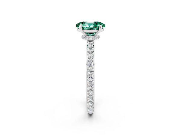Platinum Oval Cut Green Sapphire Pavé Engagement Ring with Round  Accents and Prong Setting