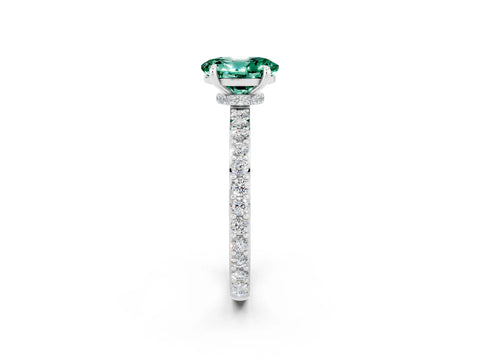 White gold Oval Cut Green Sapphire Pavé Engagement Ring with Round  Accents and Prong Setting_26