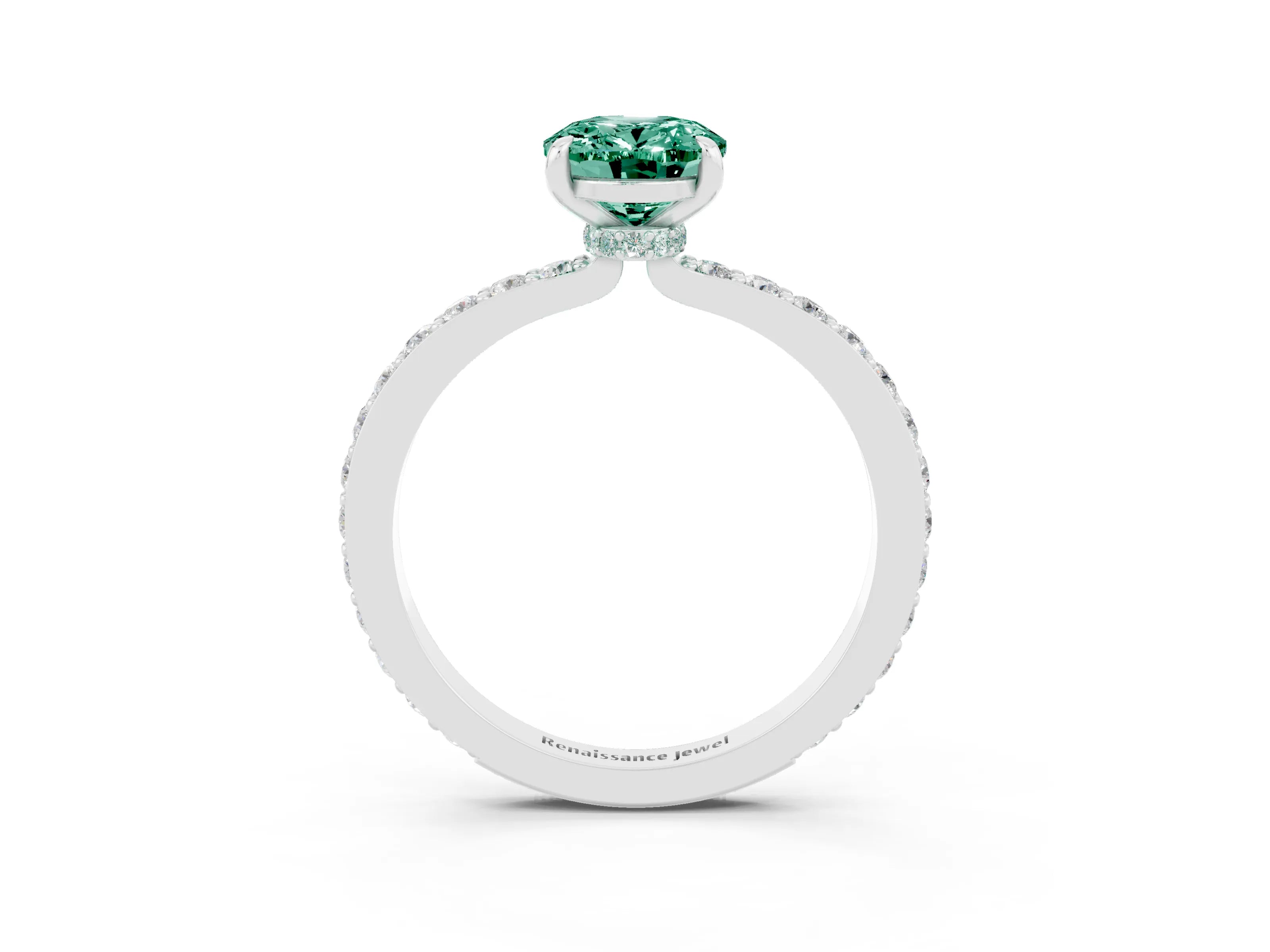 White gold Oval Cut Green Sapphire Pavé Engagement Ring with Round  Accents and Prong Setting_27