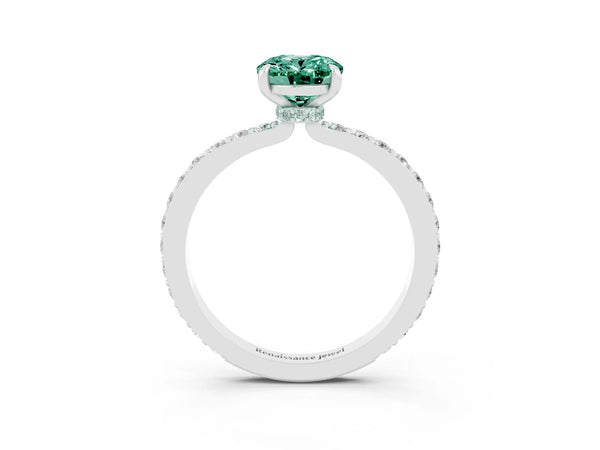 White gold Oval Cut Green Sapphire Pavé Engagement Ring with Round  Accents and Prong Setting