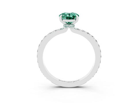 White gold Oval Cut Green Sapphire Pavé Engagement Ring with Round  Accents and Prong Setting_27